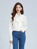 Elegant Collar Ribbon 19momme Silk Blouse