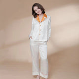 19 Momme Long Sleeve V-Neck Contrast Color Silk Pajamas