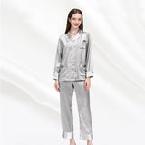 19 Momme Long Sleeve V-Neck Basic Silk Pajamas With Piping