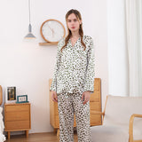 19 Momme Long Basic Silk Pajamas Set With Leopard Print