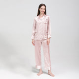 25 Momme Long Sleeve Basic Silk Pajamas Set With Piping