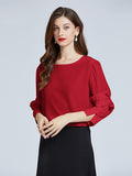 Basic Boat Neck Silk Blouse For Women