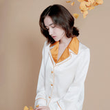 19 Momme Long Sleeve V-Neck Contrast Color Silk Pajamas