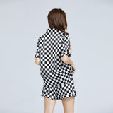 19 Momme Check Pattern Short Silk Pajamas