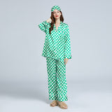 19 Momme Check Pattern Long Silk Pajamas