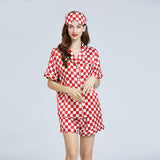 19 Momme Check Pattern Short Silk Pajamas