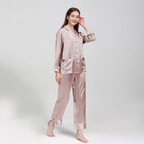 19 Momme Long Sleeve V-Neck Basic Silk Pajamas With Piping