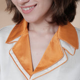 19 Momme Long Sleeve V-Neck Contrast Color Silk Pajamas