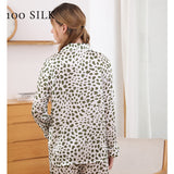 19 Momme Long Basic Silk Pajamas Set With Leopard Print