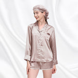 19 Momme Short Basic Silk Pajamas Set With White Piping