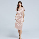 19 Momme Long Silk Dress With Belt Ribbon