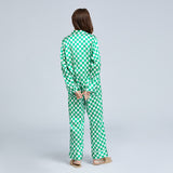 19 Momme Check Pattern Long Silk Pajamas