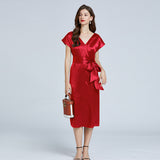 19 Momme Long Silk Dress With Belt Ribbon