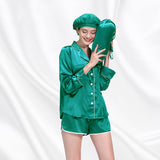 19 Momme Short Basic Silk Pajamas Set With White Piping
