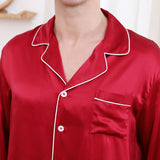 22 Momme Couple Long Silk Pajamas Set With Piping