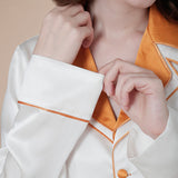 19 Momme Long Sleeve V-Neck Contrast Color Silk Pajamas