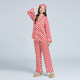 19 Momme Check Pattern Long Silk Pajamas
