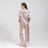 19 Momme Long Sleeve V-Neck Basic Silk Pajamas With Piping