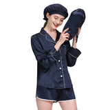 19 Momme Short Basic Silk Pajamas Set With White Piping