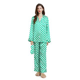 19 Momme Check Pattern Long Silk Pajamas