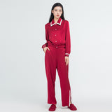 19 Momme French Red Women's Long-sleeved Silk Pajamas