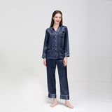 19 Momme Long Sleeve V-Neck Basic Silk Pajamas With Piping