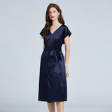 19 Momme Long Silk Dress With Belt Ribbon