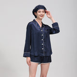 19 Momme Short Basic Silk Pajamas Set With White Piping