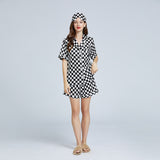 19 Momme Check Pattern Short Silk Pajamas