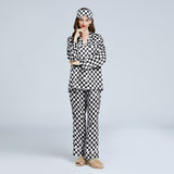 19 Momme Check Pattern Long Silk Pajamas