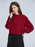 Basic Round Neck Silk Blouse For Women