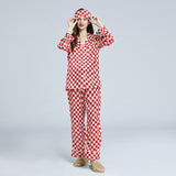 19 Momme Check Pattern Long Silk Pajamas