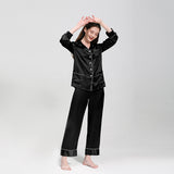 19 Momme Long Sleeve V-Neck Basic Silk Pajamas With Piping
