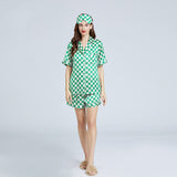 19 Momme Check Pattern Short Silk Pajamas