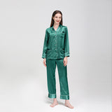 19 Momme Long Sleeve V-Neck Basic Silk Pajamas With Piping