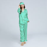 19 Momme Check Pattern Long Silk Pajamas