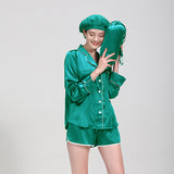 19 Momme Short Basic Silk Pajamas Set With White Piping