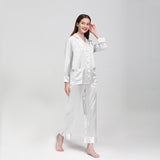 19 Momme Long Sleeve V-Neck Basic Silk Pajamas With Piping