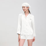 19 Momme Short Basic Silk Pajamas Set With White Piping