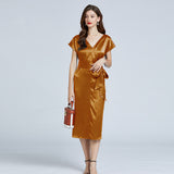 19 Momme Long Silk Dress With Belt Ribbon