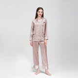 19 Momme Long Sleeve V-Neck Basic Silk Pajamas With Piping