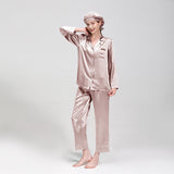 19 Momme Long Sleeve V-Neck Basic Silk Pajamas