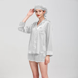 19 Momme Short Basic Silk Pajamas Set With White Piping