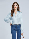 19 Momme V-Neck Long Sleeve Silk Blouse With Diamond Button