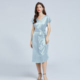 19 Momme Long Silk Dress With Belt Ribbon